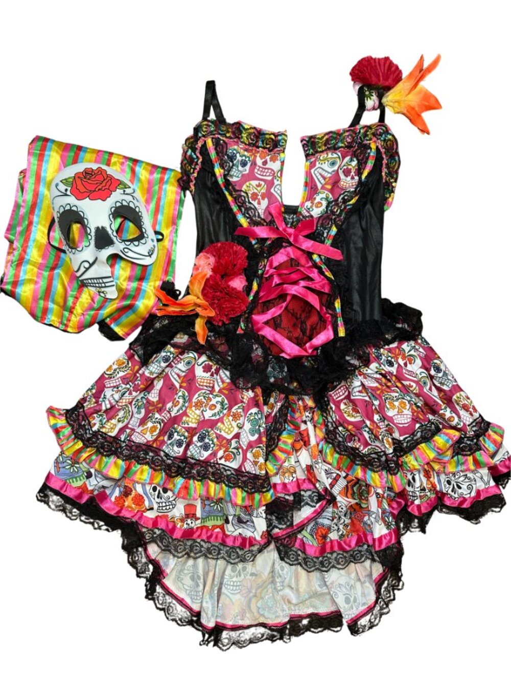 Party King Day of the Dead Sugar Skull Halloween Costume 3pc Set Small - Picture 7 of 8